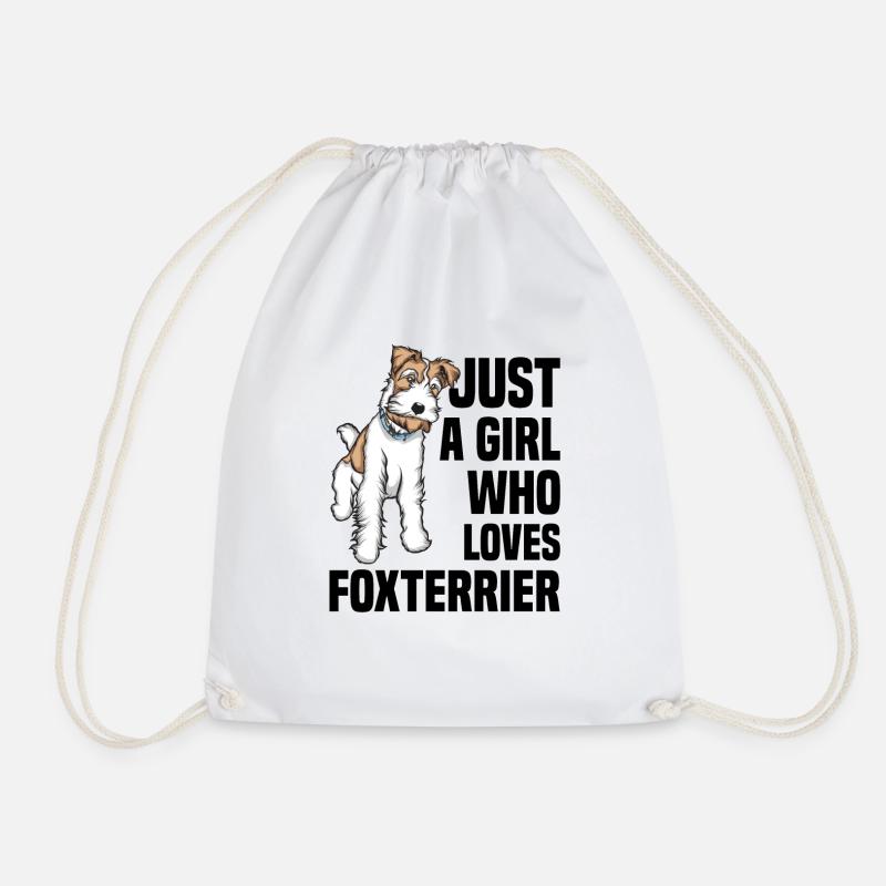fox terrier - Drawstring Bag - white