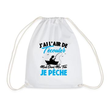 Dans Ma Tête Je Pêche, Cadeau Humour Pêcheur - Sac de sport léger - blanc - Devant