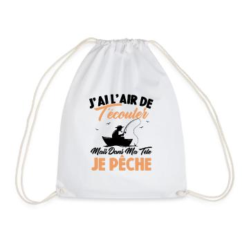 Dans Ma Tête Je Pêche, Cadeau Humour Pêcheur - Sac de sport léger - blanc - Devant