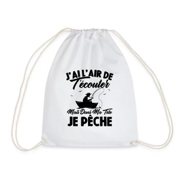 Dans Ma Tête Je Pêche, Cadeau Humour Pêcheur - Sac de sport léger - blanc - Devant
