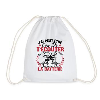 Dans Ma Tête Je Joue De La Batterie Batteur Cadeau - Sac de sport léger - blanc - Devant