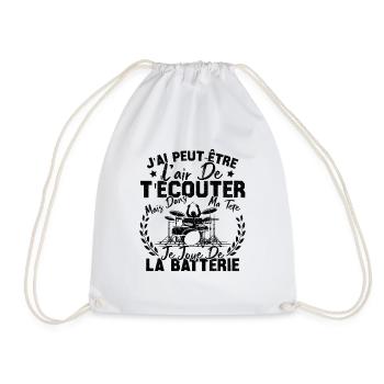 Dans Ma Tête Je Joue De La Batterie Batteur Cadeau - Sac de sport léger - blanc - Devant