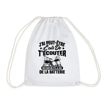 Dans Ma Tête Je Joue De La Batterie Batteur Cadeau - Sac de sport léger - blanc - Devant