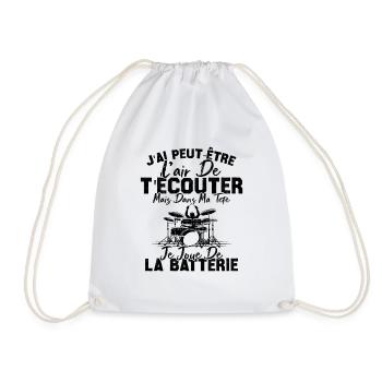Dans Ma Tête Je Joue De La Batterie Batteur Cadeau - Sac de sport léger - blanc - Devant