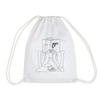 I love books, coffee and cats - Drawstring Bag - white - Front