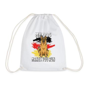 GERMAN SHEPHERD MY DOG MAKES YOU RUN - Drawstring Bag - white - Front