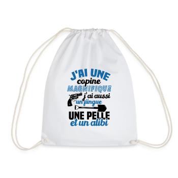 J'ai une Copine Magnifique - Flingue, Pelle, Alibi - Sac de sport léger - blanc - Devant