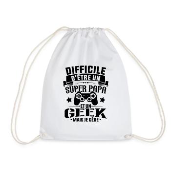 Un super papa et Un geek - Cadeau papa jeux video - Sac de sport léger - blanc - Devant
