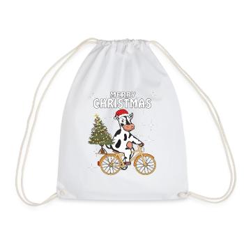 COW BIKE CHRISTMAS MERRY CHRISTMAS - Drawstring Bag - white - Front
