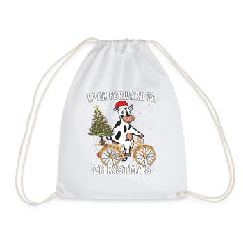 COW BIKE LOOK FORWARD TO CHRISTMAS - Drawstring Bag - white - Front