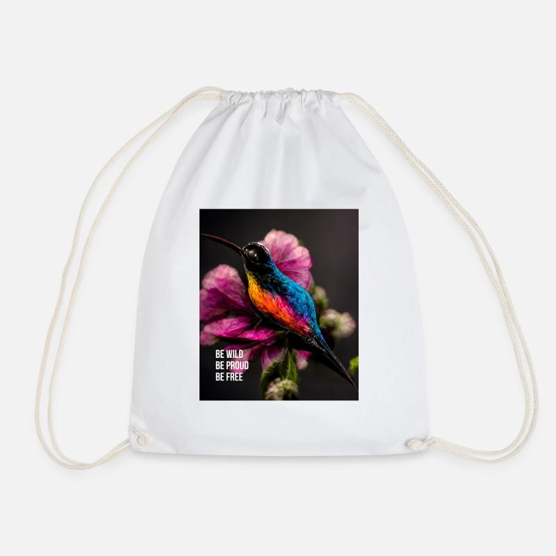 Be wild, brave and free - a motivating slogan - Drawstring Bag - white