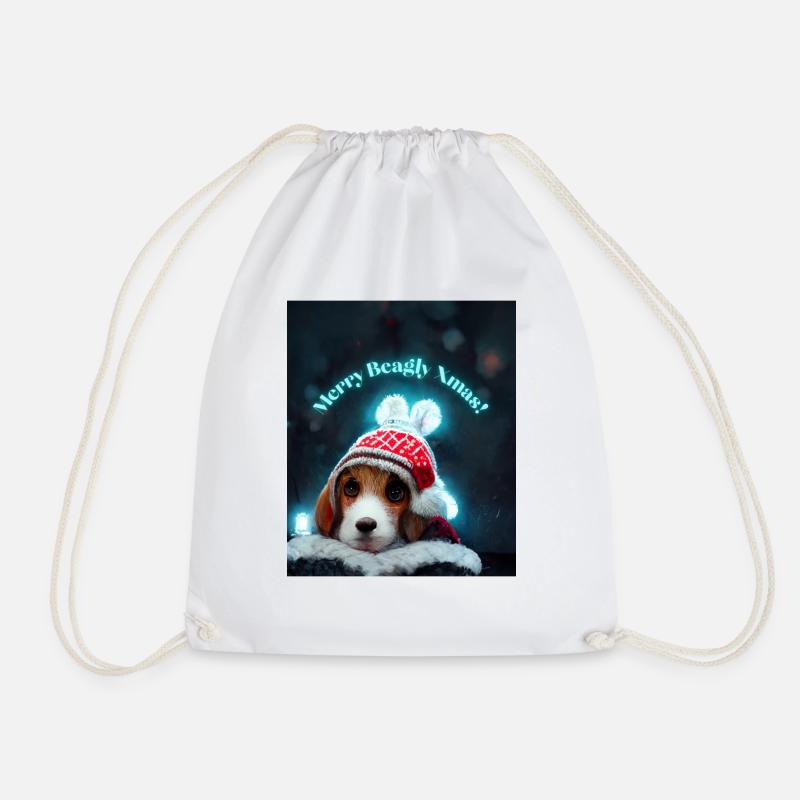 Cute Christmas Beagle at Christmas - Drawstring Bag - white