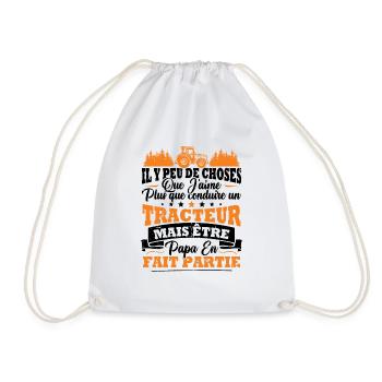 J'aime un Tracteur et Papa / Humour cadeau papa - Sac de sport léger - blanc - Devant