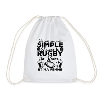 Mec simple j aime le rugby la bière et ma femme - Sac de sport léger - blanc - Devant
