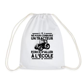 Né pour conduire un tracteur forcé daller à lécole - Sac de sport léger - blanc - Devant