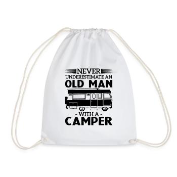 Never underestimate an old man with a camper - Drawstring Bag - white - Front