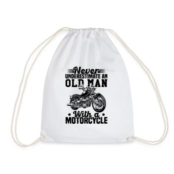 Never underestimate an old man with a motorcycle - Drawstring Bag - white - Front