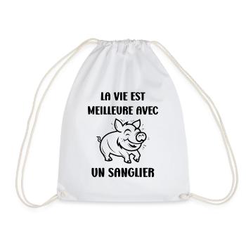 Humour sangliers La vie est meilleure - Sac de sport léger - blanc - Devant
