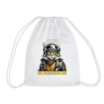 CAT LEATHER JACKET BIKER LADY - Drawstring Bag - white - Front