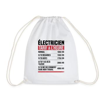 Électricien tarif à l'heure idée cadeau humour - Sac de sport léger - blanc - Devant
