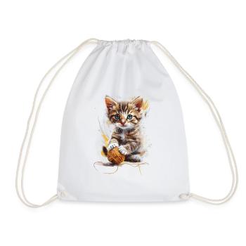 Chaton espiègle avec pelote de laine - Sac de sport léger - blanc - Devant