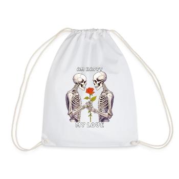 SKELETON ON HAPPY MY LOVE - Drawstring Bag - white - Front