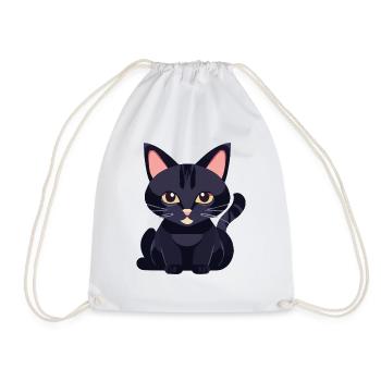 black cat with yellow eyes - Drawstring Bag - white - Front