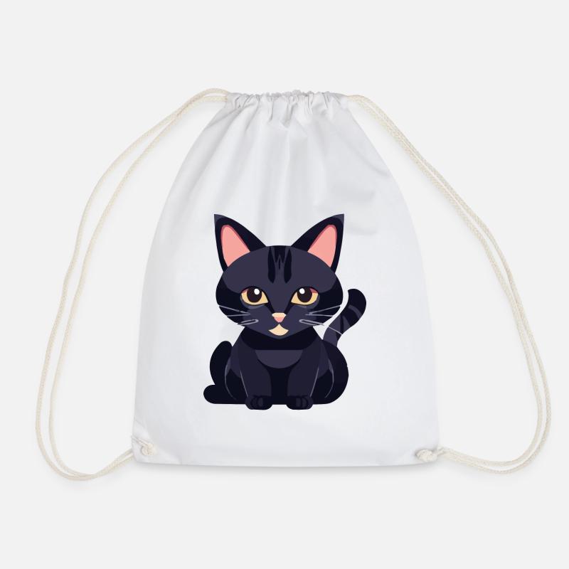 black cat with yellow eyes - Drawstring Bag - white