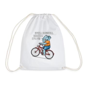 BIKE UPHILL DOWNHILL BECAUSE IT'S FUN - Drawstring Bag - white - Front