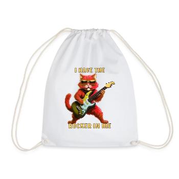 CAT GUITAR I HAVE THE ROCKER IN ME - Drawstring Bag - white - Front