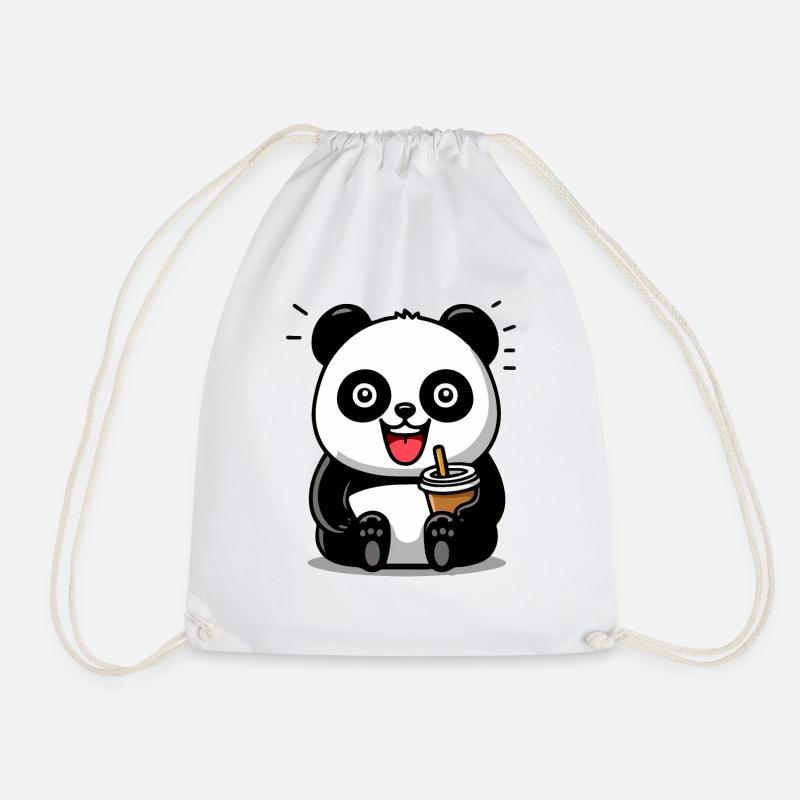 Süßer Panda mit Getränk - Turnbeutel - Weiß