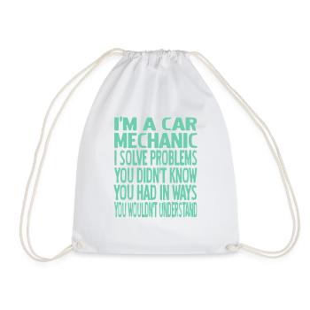 Funny Car Mechanic Solve Problems Sarcastic Quote - Drawstring Bag - white - Front