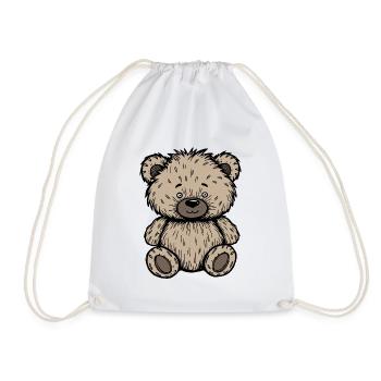 Cute Scruffy Beige Teddy Bear  - Drawstring Bag - white - Front