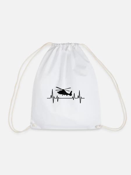 Heartbeat Helicopter Aviator Pilot Chopper Helicop - Drawstring Bag - white