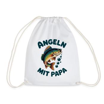 Angeln mit Papa mit springendem Barsch - Turnbeutel - Weiß - Vorne
