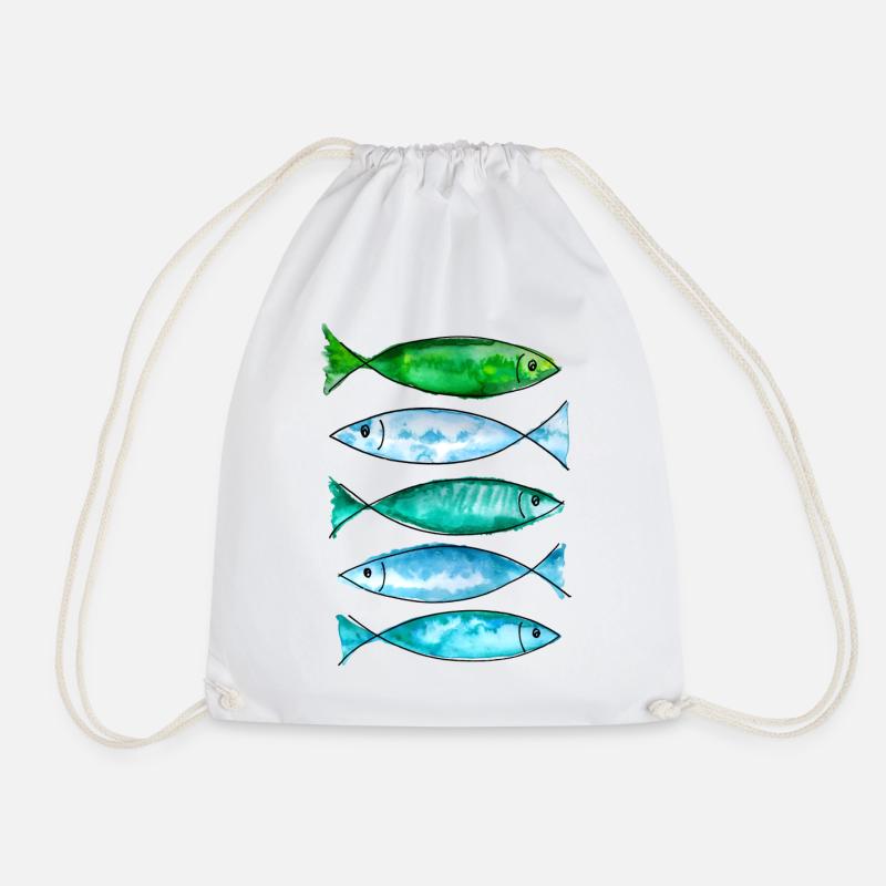 green marine fish - Drawstring Bag - white