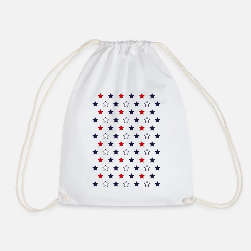 Red & Blue Stars – USA-Inspired Patriotic Pattern - Drawstring Bag - white