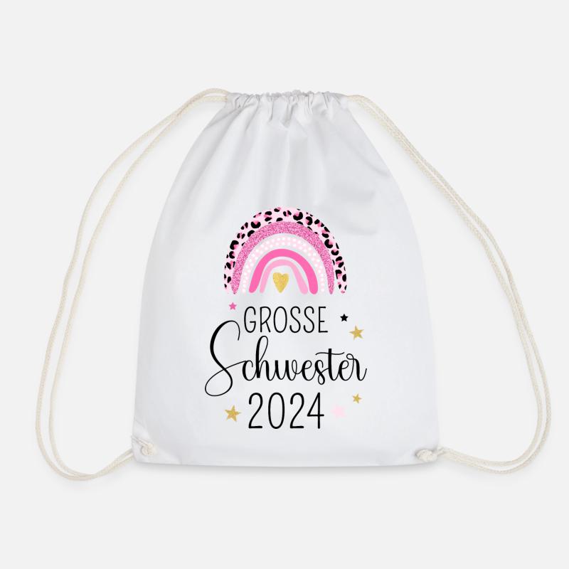 Ich werde große Schwester 2024 Regenbogen Süß - Turnbeutel - Weiß