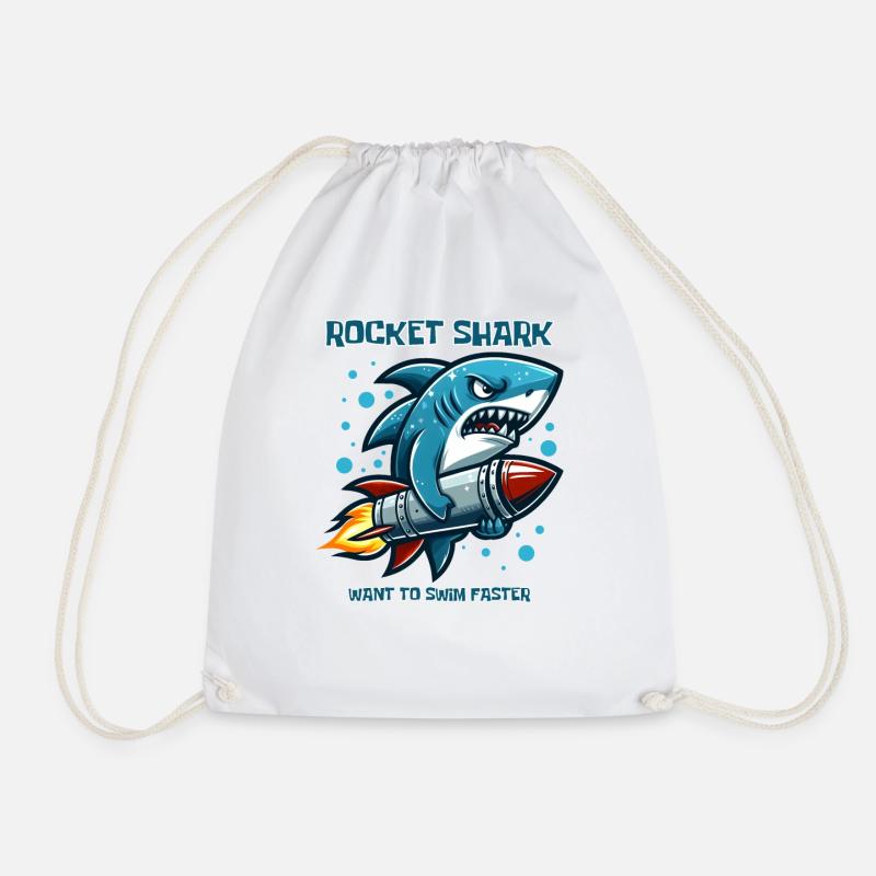 Rocket Shark Funny Animals - Drawstring Bag - white