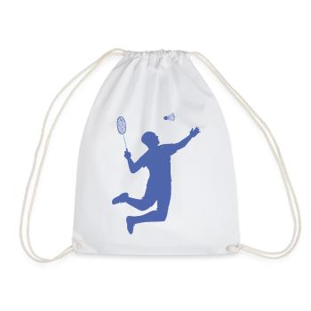 Minimalist Badminton Silhouette Design - Drawstring Bag - white - Front