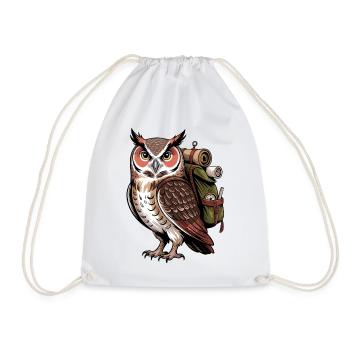 Eagle owl with backpack - Drawstring Bag - white - Front