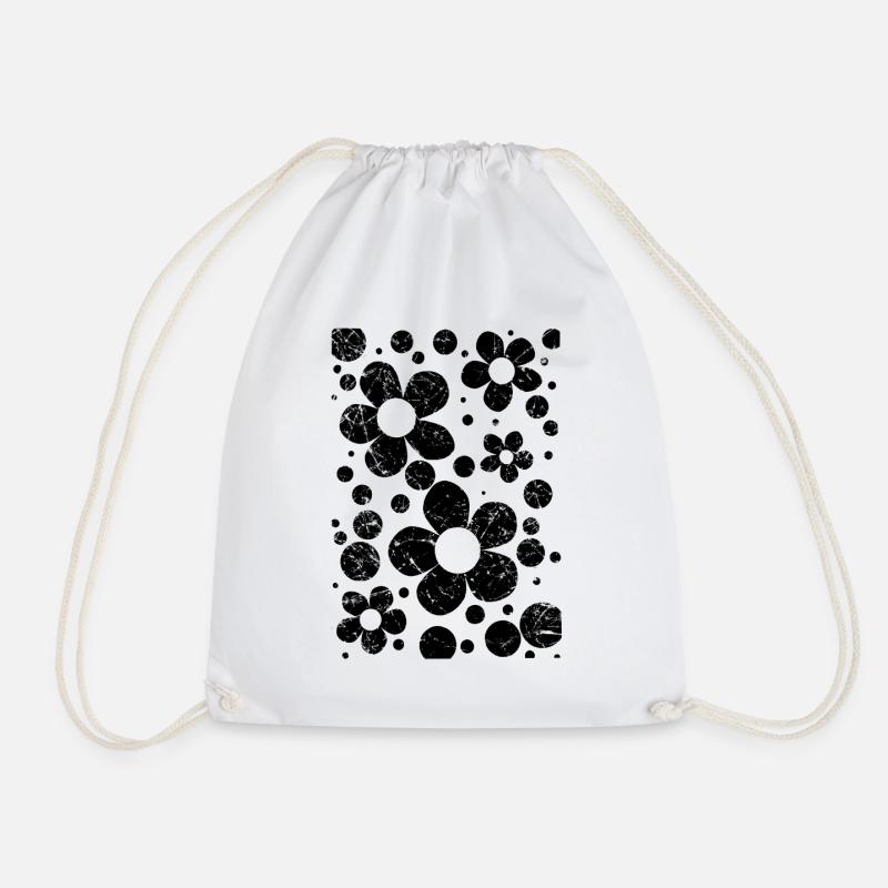 Floral pattern flowers black 60s used look Garden - Drawstring Bag - white