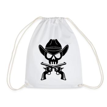 Cowboy Skull and Crossed Guns (Black) - Drawstring Bag - white - Front