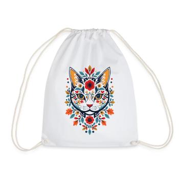 Blumenkatze im Folk-Art Stil - Turnbeutel - Weiß - Vorne