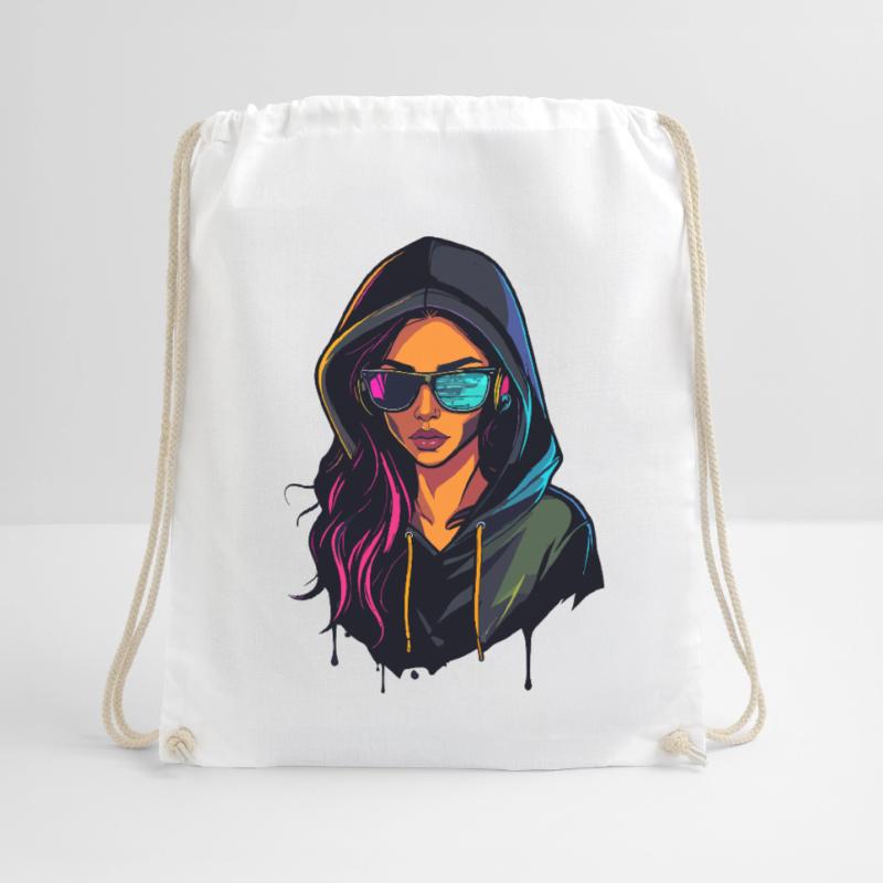 Hacker Programmer Developer Woman Portrait Drawstring Bag
