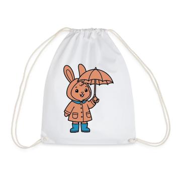 Cute Bunny Raincoat Umbrella - Drawstring Bag - white - Front
