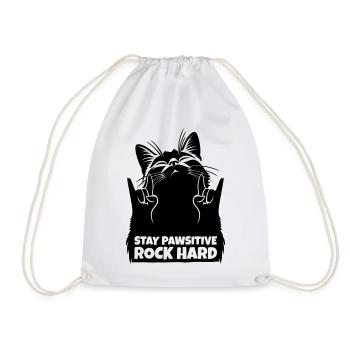 Stay Pawsitive Rock Hard – Metal Katze - Turnbeutel - Weiß - Vorne