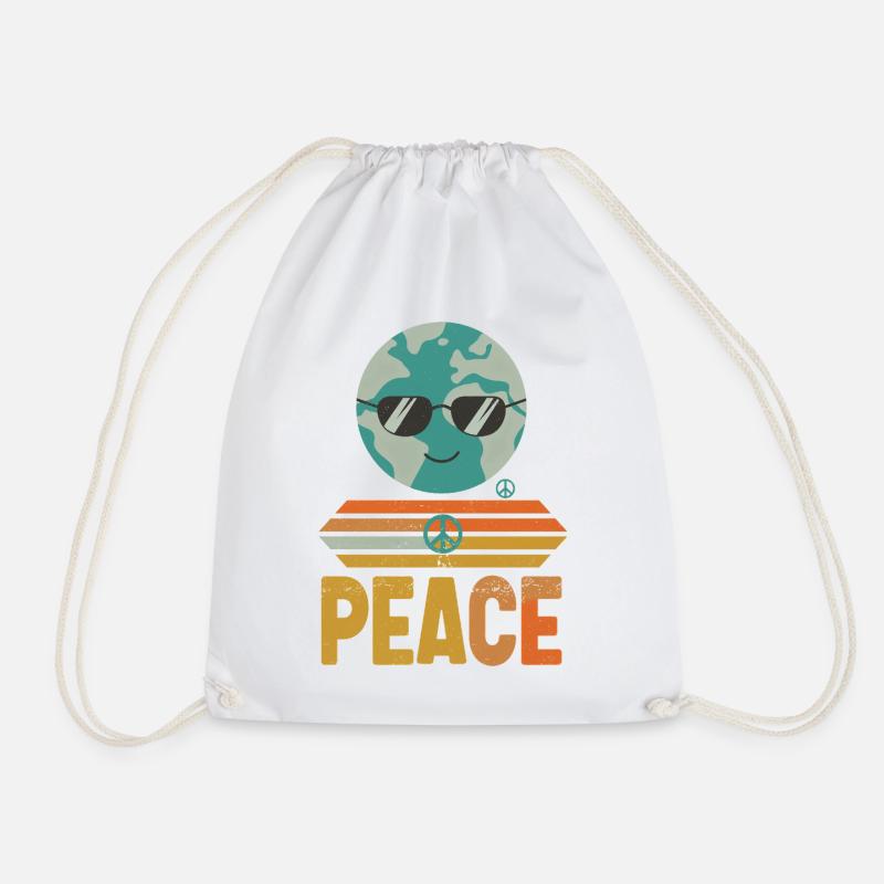 Erde mit Peace-Sonnenbrille Retro - Turnbeutel - Weiß
