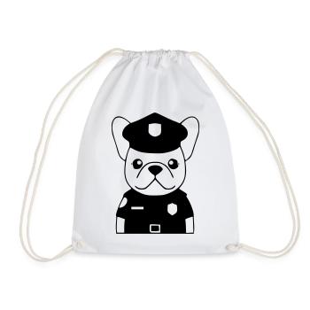 Frenchie Policeman Dog Black - Drawstring Bag - white - Front
