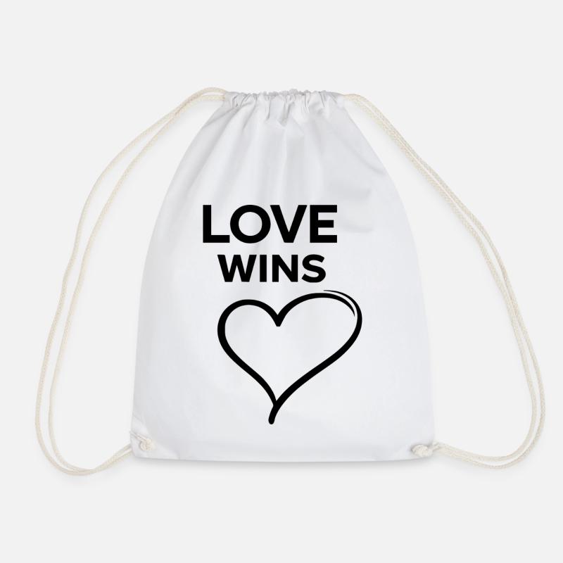 Love Wins Rainbow Love Statement Design - Drawstring Bag - white